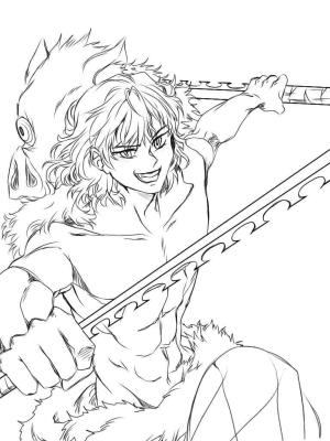 İblis Avcısı (Demon Slayer) boyama sayfası,  coloring page, Harika Inosuke Çizmek, 