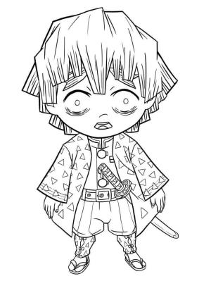 İblis Avcısı (Demon Slayer) boyama sayfası,  coloring page, İblis Katili Chibi Zenitsu, 