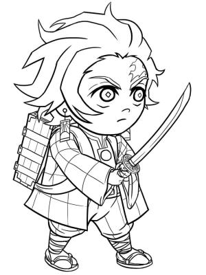 İblis Avcısı (Demon Slayer) boyama sayfası,  coloring page, Chibi Tanjiro’yu çiz, 