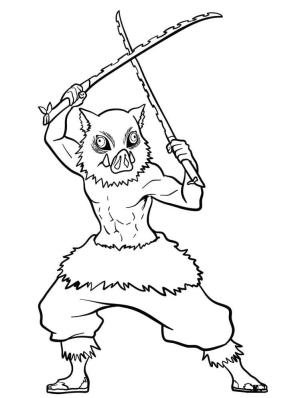 İblis Avcısı (Demon Slayer) boyama sayfası,  coloring page, Şeytan Avcısı Inosuke’yi çiz, 