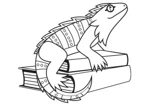 Iguana boyama sayfası,  coloring page, Iguana Sitting On Books, 