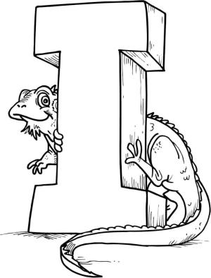 Iguana boyama sayfası,  coloring page, İguana Harf I, 