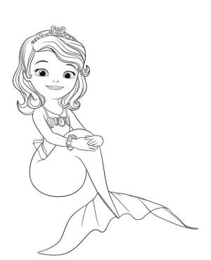 İlk Sofya boyama sayfası,  coloring page, Gülümseme Prenses sofya deniz kızı Oturma, 