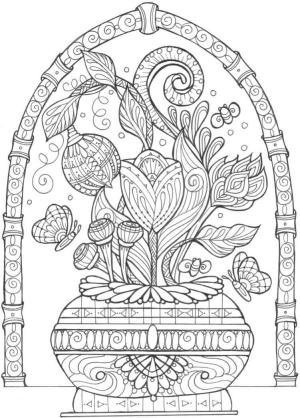 Ilkbahar boyama sayfası,  coloring page, Çiçeklerle dolu güzel bir vazo., 