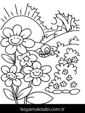 Ilkbahar boyama sayfası – renkli çizimler, okul öncesi