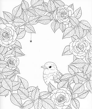 Ilkbahar boyama sayfası,  coloring page, Açan güllerden bir çelenk., 