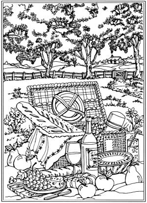 Ilkbahar boyama sayfası,  coloring page, Açık havada piknik., 