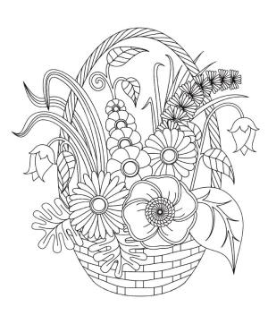 Ilkbahar boyama sayfası,  coloring page, Güzel çiçekli sepet., 