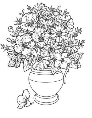 Ilkbahar boyama sayfası,  coloring page, İlk bahar çiçekleri ile saksı., 