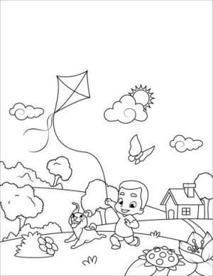 Ilkbahar boyama sayfası,  coloring page, Uçurtma Uçan Çocuk, 