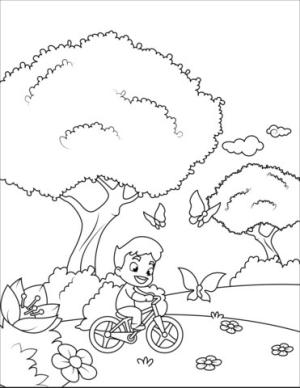 Ilkbahar boyama sayfası,  coloring page, Küçük Çocuk Bisiklete Binme, 