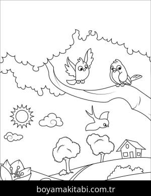 Ilkbahar boyama sayfası – sanatsal çalışma, çocuklar için