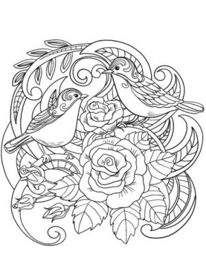 Ilkbahar boyama sayfası,  coloring page, Çiçeklerde Serçe, 