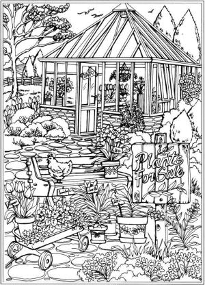 Ilkbahar boyama sayfası,  coloring page, Çiçek serası., 