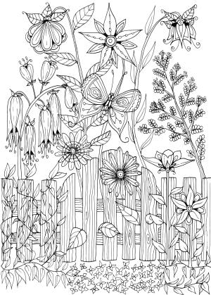 Ilkbahar boyama sayfası,  coloring page, Çit boyunca çiçekler açmıştı., 