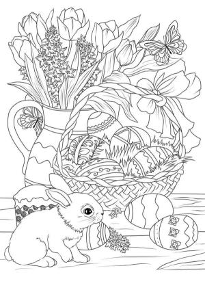 Ilkbahar boyama sayfası,  coloring page, Lale ile Paskalya tavşanı, 