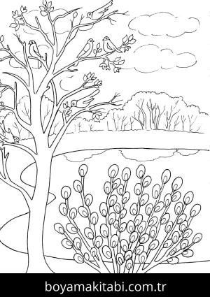 Ilkbahar boyama sayfası – PDF indir, sevimli karakter