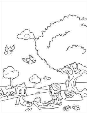 Ilkbahar boyama sayfası,  coloring page, Iki erkek Pikniğe Gidiyor, 