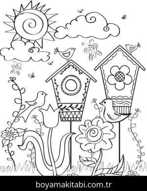 Ilkbahar boyama sayfası – çizgi film temalı, basit çizim