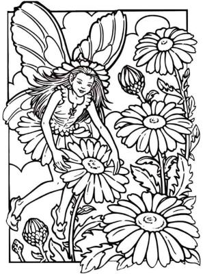 Ilkbahar boyama sayfası,  coloring page, Çiçek perisi açıklığın üzerinde çırpınıyor, 