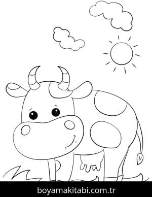 Inek boyama sayfası – renkli çizimler, okul öncesi