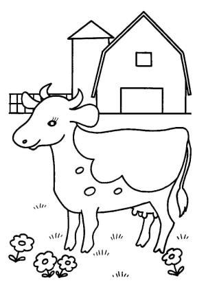 Inek boyama sayfası,  coloring page, Çiftlikte çiçekli Inek, 