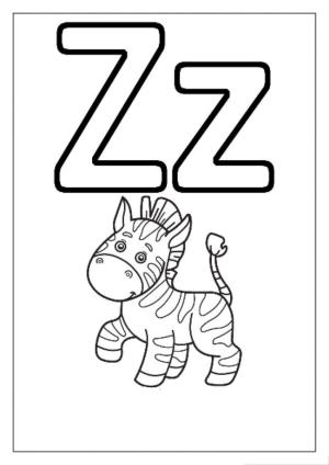 İngilizce Alfabe ve Harfler boyama sayfası,  coloring page, Zebra için Z Harfi, 