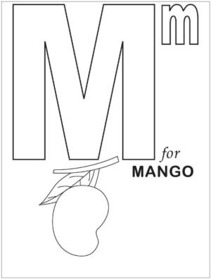 İngilizce Alfabe ve Harfler boyama sayfası,  coloring page, Mango için M Harfi, 