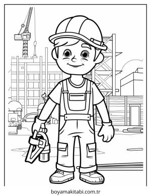 İnşaat İşçisi boyama sayfası – el becerilerini geliştirir, boyama çalışması