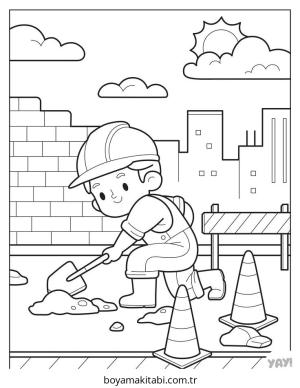 İnşaat İşçisi boyama sayfası – keyifli zaman, renkli çizimler