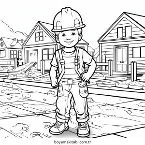 İnşaat İşçisi boyama sayfası – sevimli karakter, sanatsal çalışma