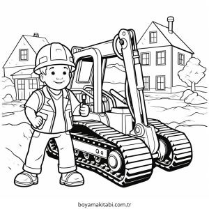 İnşaat İşçisi boyama sayfası – çocuklar için, çizgi film temalı