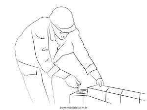İnşaat İşçisi boyama sayfası – çizgi film temalı, basit çizim
