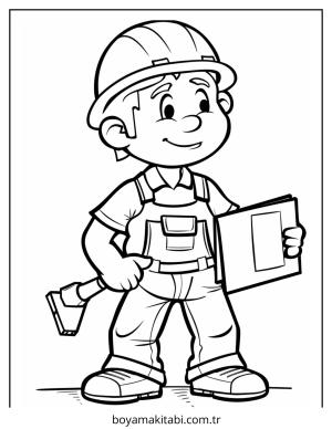 İnşaat İşçisi boyama sayfası – renkli çizimler, okul öncesi