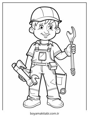 İnşaat İşçisi boyama sayfası – el becerilerini geliştirir, boyama çalışması