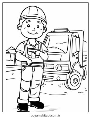 İnşaat İşçisi boyama sayfası – eğitici aktivite, yaratıcılık