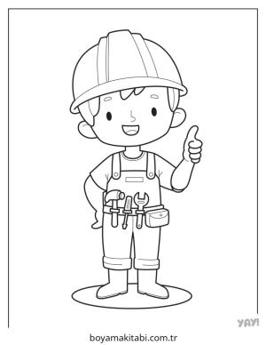 İnşaat İşçisi boyama sayfası – basit çizim, kolay boyama
