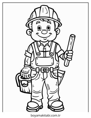 İnşaat İşçisi boyama sayfası – kolay boyama, eğitici aktivite
