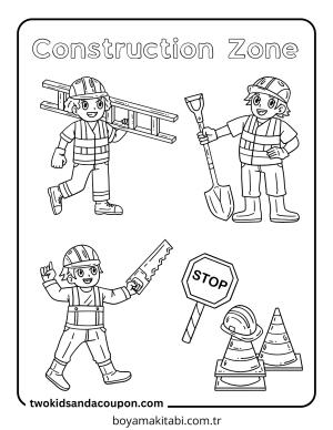 İnşaat İşçisi boyama sayfası – PDF indir, sevimli karakter