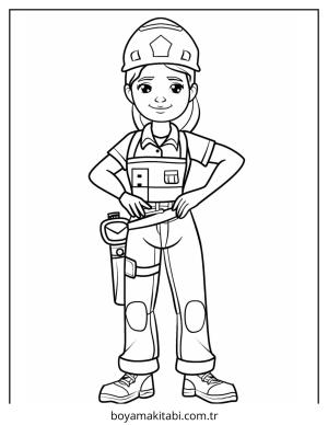 İnşaat İşçisi boyama sayfası – çizgi film temalı, basit çizim