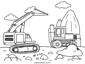 İş Makinelerı boyama sayfası – el becerilerini geliştirir, boyama çalışması