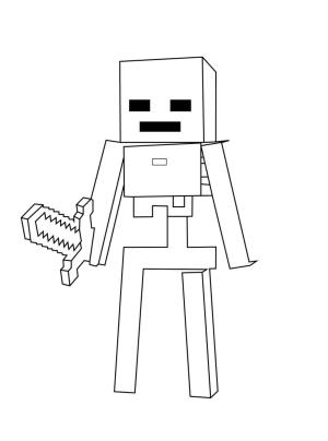 Iskelet boyama sayfası,  coloring page, Kılıç tutan Minecraft İskeleti, 