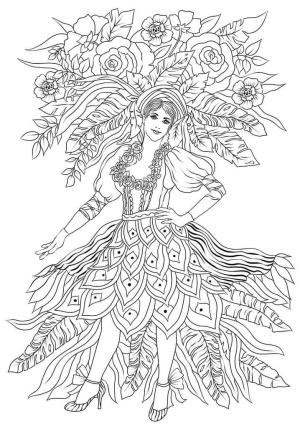 Ispanya boyama sayfası,  coloring page, Tenerife Karnavalı’nda Dansçı, 