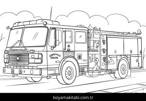 İtfaiye Aracı boyama sayfası – PDF indir, sevimli karakter