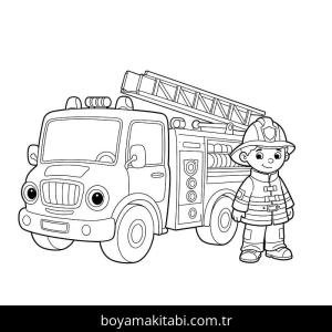 İtfaiye Kamyonu boyama sayfası – basit çizim, kolay boyama
