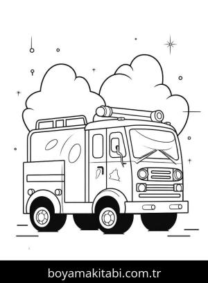İtfaiye Kamyonu boyama sayfası – sevimli karakter, sanatsal çalışma