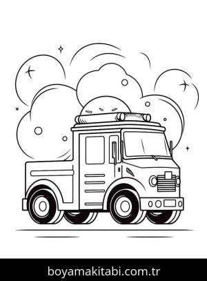 İtfaiye Kamyonu boyama sayfası – sevimli karakter, sanatsal çalışma