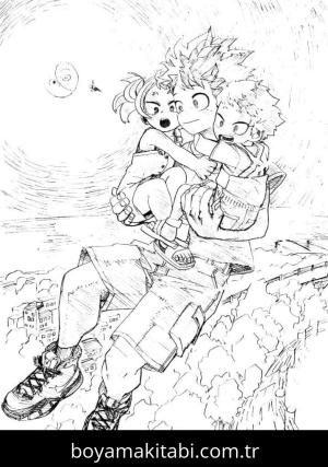 Izuku Midoriya boyama sayfası – yaratıcılık, eğlenceli etkinlik