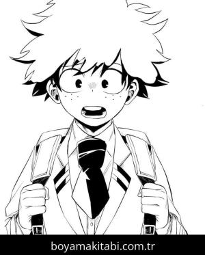 Izuku Midoriya boyama sayfası – el becerilerini geliştirir, boyama çalışması
