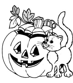 Jack o’ Fener boyama sayfası,  coloring page, Jack o’ Fener ve Kedi, 